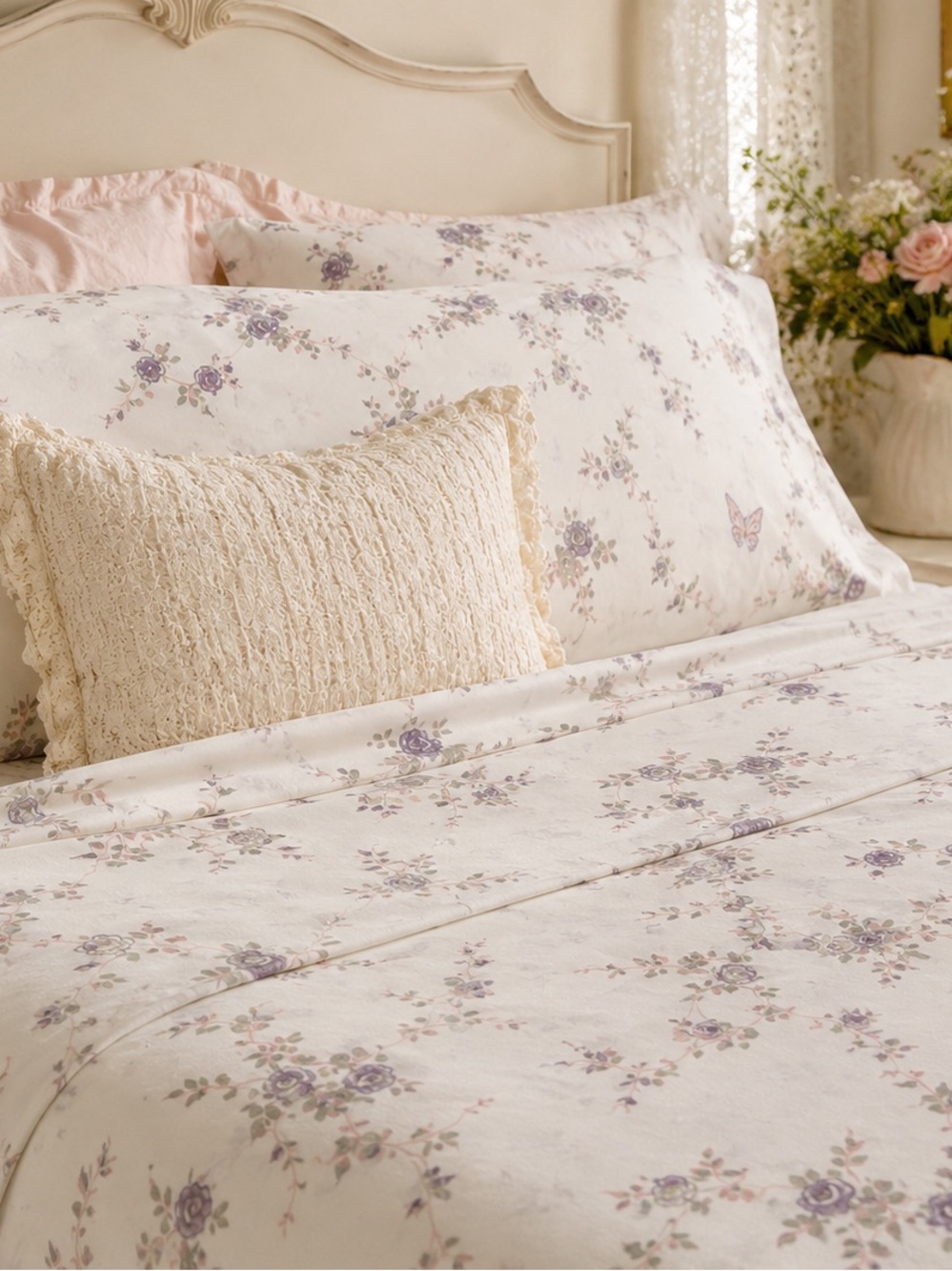 Rachel Ashwell Shabby Chic Cal King Sheet Set Cottagecore 100% Cotton Butterfly